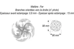 pièce élément ferronnier serrurier Rosace culot circulaire orientée droite 98 x 98 Hauteur 15 ACIER Ref: GCD098F2