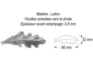 pièce élément ferronnier serrurier Feuille de Chêne droite 96 x 32 LAITON Ref: GCH096F1