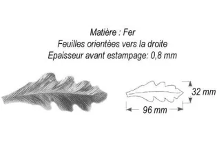 pièce élément ferronnier serrurier Feuiller de Chêne droite 96 x 32 ACIER Ref: GCH096F2