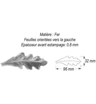 pièce élément ferronnier serrurier Feuiller de Chêne gauche 96 x 32 ACIER Ref: GCH097F2