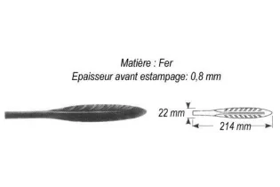 pièce élément ferronnier serrurier Feuille d'Eau 214 x 22 ACIER Ref: GEA214F2