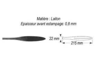 pièce élément ferronnier serrurier Feuille d'Eau 215 x 22 LAITON Ref: GEA215F1