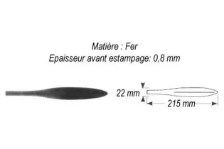 pièce élément ferronnier serrurier Feuille d'Eau 215 x 22 ACIER Ref: GEA215F2