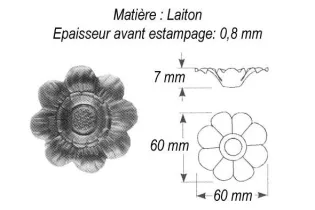 pièce élément ferronnier serrurier Fleur Moderne 60 x 60 Hauteur 7 LAITON Ref: GEG060F1
