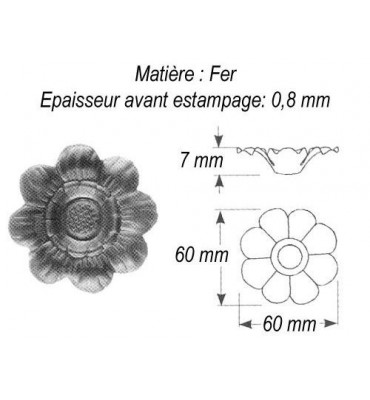 pièce élément ferronnier serrurier Fleur Moderne 60 x 60 Hauteur 7 ACIER Ref: GEG060F2