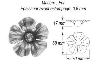 pièce élément ferronnier serrurier Fleur d'Eglantine 70 x 68 Hauteur 17 ACIER Ref: GEG068F2