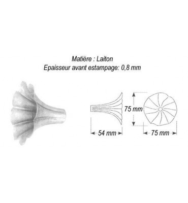 pièce élément ferronnier serrurier Fleur de lyseron 75 x 75 Hauteur 54 LAITON Ref: GEG075F1