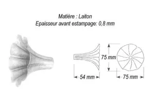pièce élément ferronnier serrurier Fleur de lyseron 75 x 75 Hauteur 54 LAITON Ref: GEG075F1