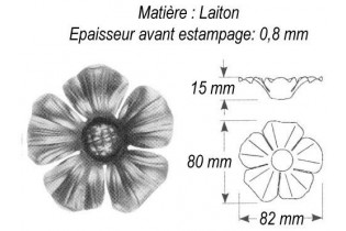 pièce élément ferronnier serrurier Fleur d'Eglantine 82 x 80 Hauteur 15 LAITON Ref: GEG080F1