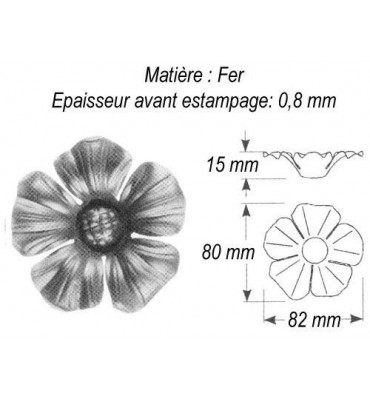 pièce élément ferronnier serrurier Fleur d'Eglantine 82 x 80 Hauteur 15 ACIER Ref: GEG080F2