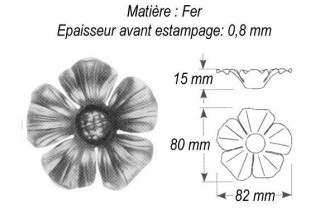 pièce élément ferronnier serrurier Fleur d'Eglantine 82 x 80 Hauteur 15 ACIER Ref: GEG080F2