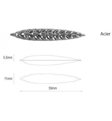 pièce élément ferronnier serrurier Demi épi de blé 59 x 11 Hauteur 5 ACIER Ref: GEP059F2