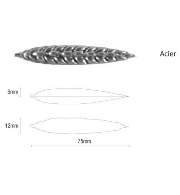 pièce élément ferronnier serrurier Demi épi de blé 75 x 12 Hauteur 6 ACIER Ref: GEP075F2