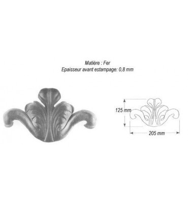 pièce élément ferronnier serrurier Feuille diverse façon acanthe 205 x 125 ACIER Ref: GFA205F2