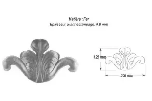 pièce élément ferronnier serrurier Feuille diverse façon acanthe 205 x 125 ACIER Ref: GFA205F2