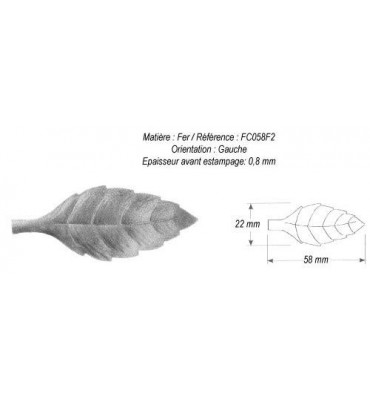 pièce élément ferronnier serrurier Feuille de cerisier gauche 58 x 22 ACIER Ref: GFC058F2