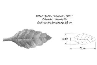 pièce élément ferronnier serrurier Feuille de cerisier 78 x 23 LAITON Ref: GFC078F1