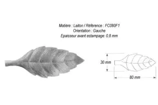 pièce élément ferronnier serrurier Feuille de cerisier gauche 80 x 30 LAITON Ref: GFC080F1