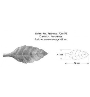 pièce élément ferronnier serrurier Feuille de cerisier 84 x 41 ACIER Ref: GFC084F2