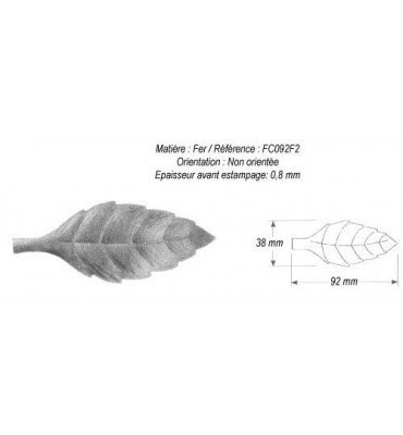 pièce élément ferronnier serrurier Feuille de cerisier 92 x 38 ACIER Ref: GFC092F2