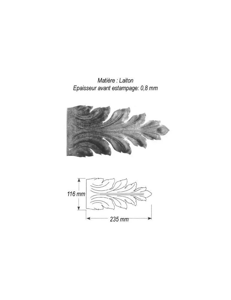 pièce élément ferronnier serrurier Feuille diverse façon acanthe 235 x 116 LAITON Ref: GFD235F1