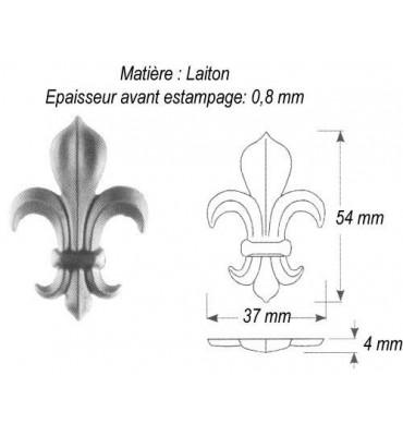 pièce élément ferronnier serrurier Fleur de Lys 37 x 4 Hauteur 54 LAITON Ref: GFL054F1