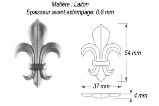 pièce élément ferronnier serrurier Fleur de Lys 37 x 4 Hauteur 54 LAITON Ref: GFL054F1