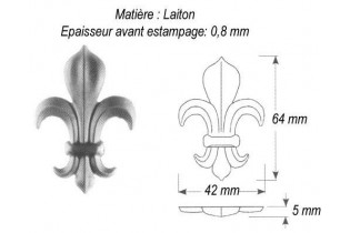 pièce élément ferronnier serrurier Fleur de Lys 42 x 5 Hauteur 64 LAITON Ref: GFL064F1