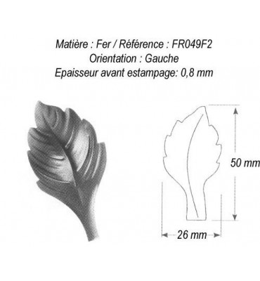 pièce élément ferronnier serrurier Feuille de Rosier Gravure gauche 50 x 26 ACIER Ref: GFR049F2