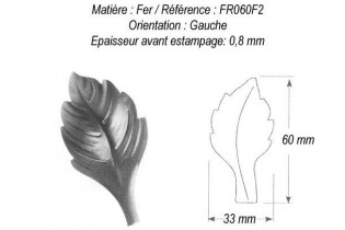 pièce élément ferronnier serrurier Feuille de Rosier Gravure gauche 60 x 33 ACIER Ref: GFR060F2