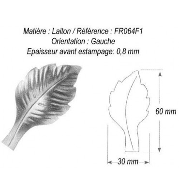 pièce élément ferronnier serrurier Feuille de Rosier Gravure gauche 60 x 30 LAITON Ref: GFR064F1