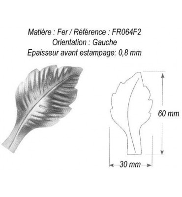 pièce élément ferronnier serrurier Feuille de Rosier Gravure gauche 60 x 30 ACIER Ref: GFR064F2