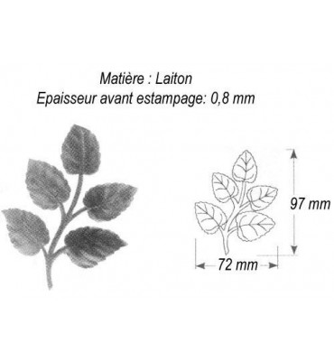 pièce élément ferronnier serrurier Branche de rosier 97 x 72 LAITON Ref: GFR097F1