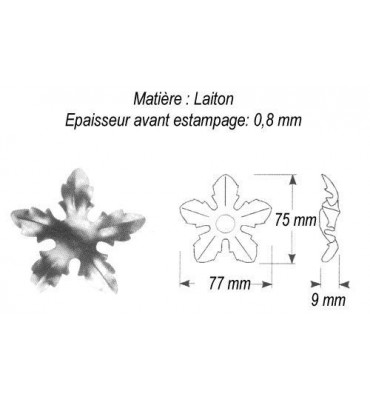 pièce élément ferronnier serrurier Griffe 5 branches 77 x 75 Hauteur 9 LAITON Ref: GG5075F1