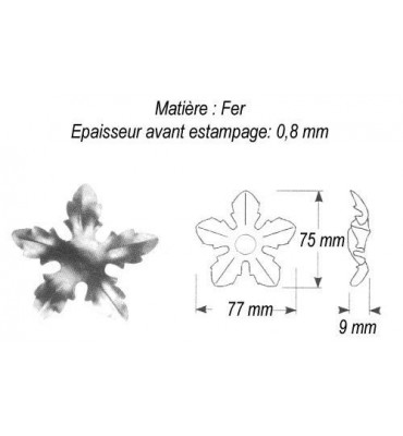 pièce élément ferronnier serrurier Griffe 5 branches 77 x 75 Hauteur 9 ACIER Ref: GG5075F2