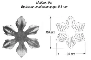 pièce élément ferronnier serrurier Griffe 5 branches 110 x 95 ACIER Ref: GG6110F2
