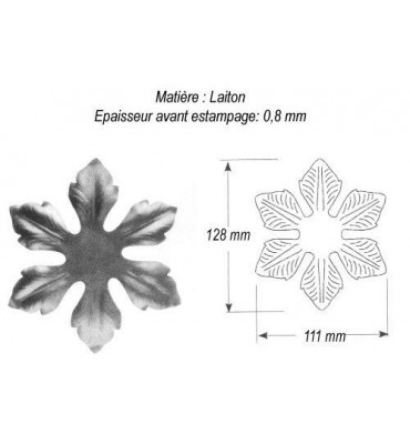 pièce élément ferronnier serrurier Griffe 5 branches 128 x 111 LAITON Ref: GG6128F1