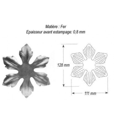 pièce élément ferronnier serrurier Griffe 5 branches 128 x 111 ACIER Ref: GG6128F2