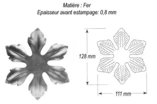 pièce élément ferronnier serrurier Griffe 5 branches 128 x 111 ACIER Ref: GG6128F2