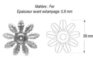 pièce élément ferronnier serrurier Griffe 5 branches Diamètre 58 Ref: GG9058F2