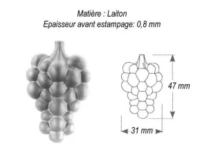 pièce élément ferronnier serrurier Grappe de raisin 47 x 31 LAITON Ref: GGR047F1