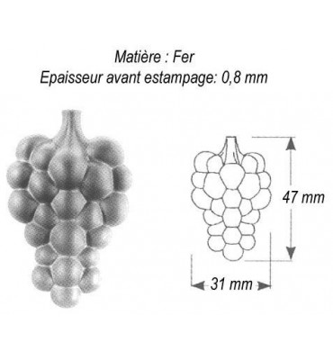 pièce élément ferronnier serrurier Grappe de raisin 47 x 31 ACIER Ref: GGR047F2