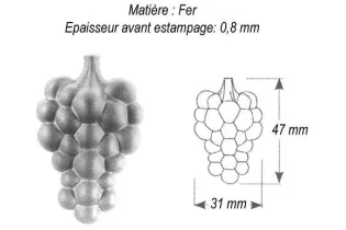 pièce élément ferronnier serrurier Grappe de raisin 47 x 31 ACIER Ref: GGR047F2