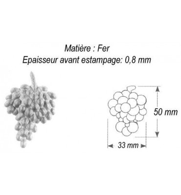 pièce élément ferronnier serrurier Grappe de raisin 50 x 33 ACIER Ref: GGR050F2