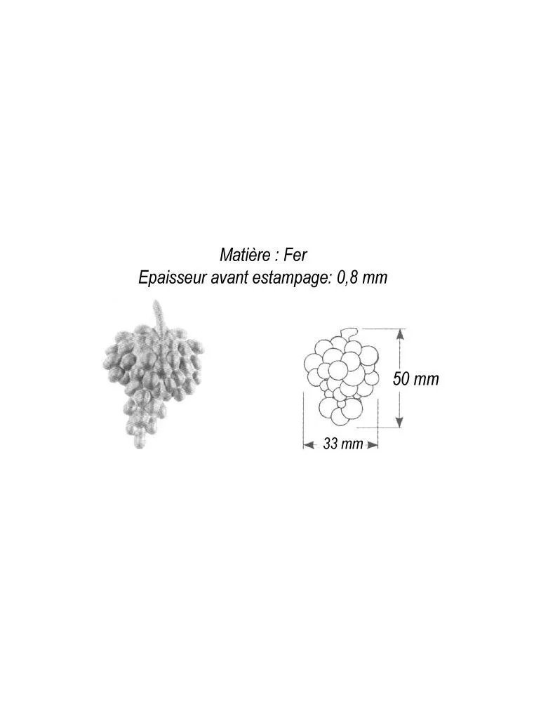 pièce élément ferronnier serrurier Grappe de raisin 50 x 33 ACIER Ref: GGR050F2
