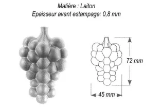 pièce élément ferronnier serrurier Grappe de raisin 72 x 45 LAITON Ref: GGR072F1