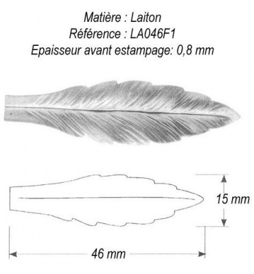 pièce élément ferronnier serrurier Feuille de Laurier 46 x 15 LAITON Ref: GLA046F1