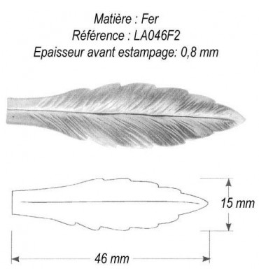 pièce élément ferronnier serrurier Feuille de Laurier 46 x 15 ACIER Ref: GLA046F2