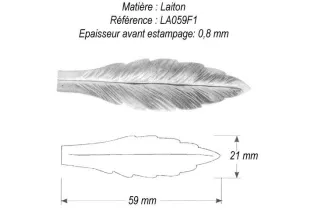 pièce élément ferronnier serrurier Feuille de Laurier 59 x 21 LAITON Ref: GLA059F1