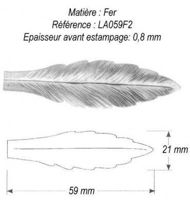 pièce élément ferronnier serrurier Feuille de Laurier 59 x 21 ACIER Ref: GLA059F2